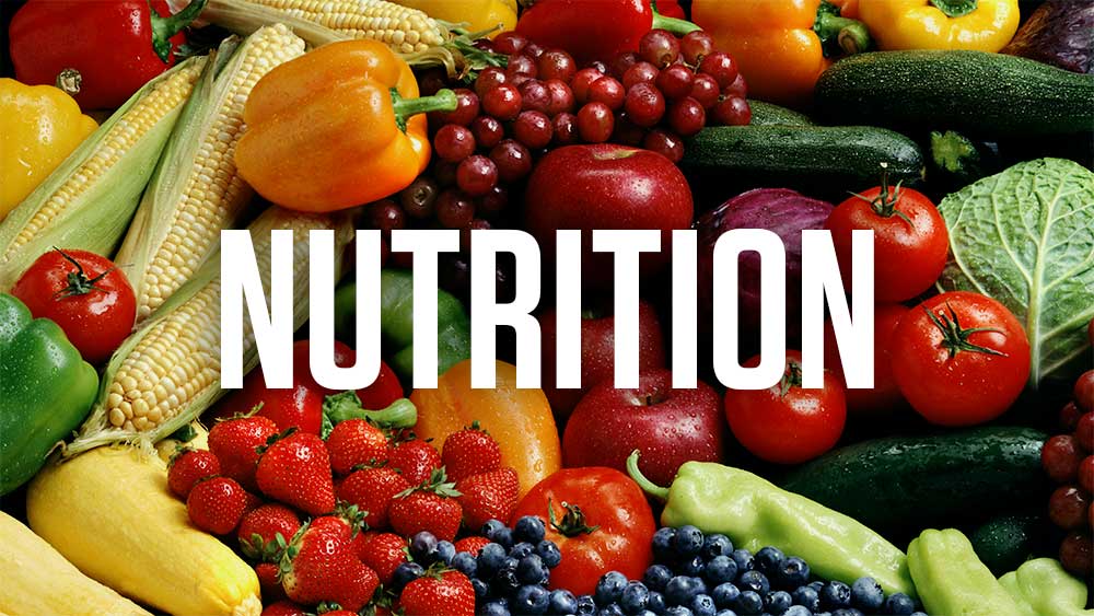 Photo of fruits and vegetables with logo of NUTRITION