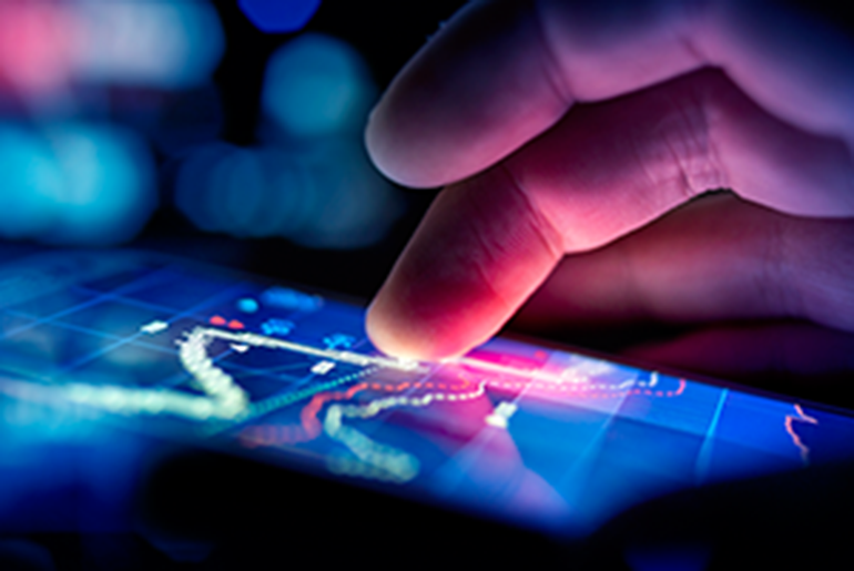 Close up of hand searching for data on smartphone