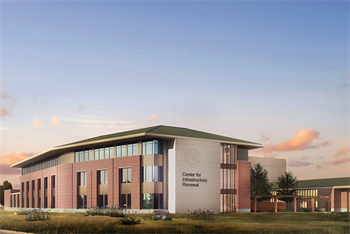Photo of a simulated building with words of Center for Infrastructure Renewal