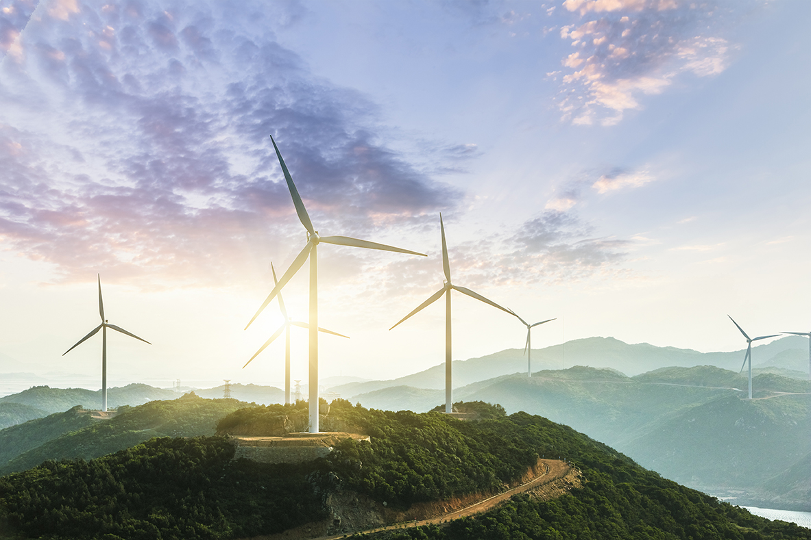 Wind mills on top of the hills.