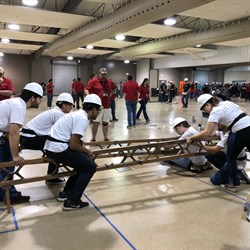 Students working together on a structural design