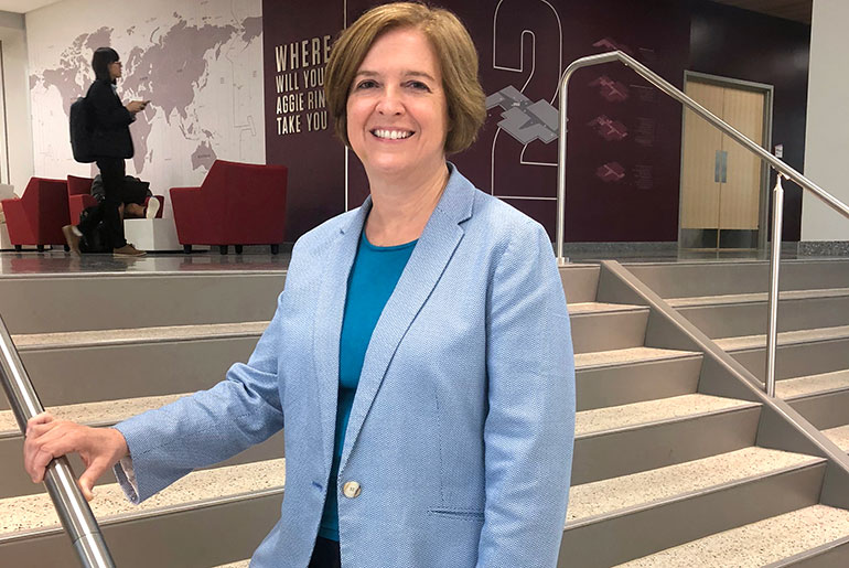 Dr. M. Katherine Banks in stairwell