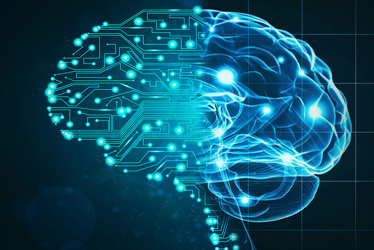 Graphic of brain made out of computer circuits