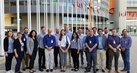 Group of people at the International Atomic Energy Agency (IAEA) headquarters in Vienna, Austria.