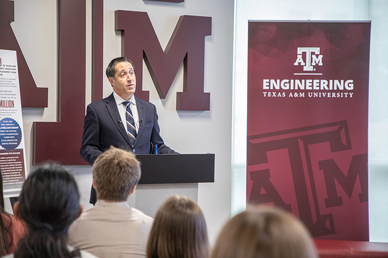 Texas Comptroller Glenn Hegar at podium