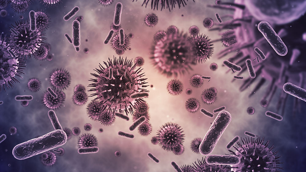 view of dangerous bacteria particles magnified under a microscope