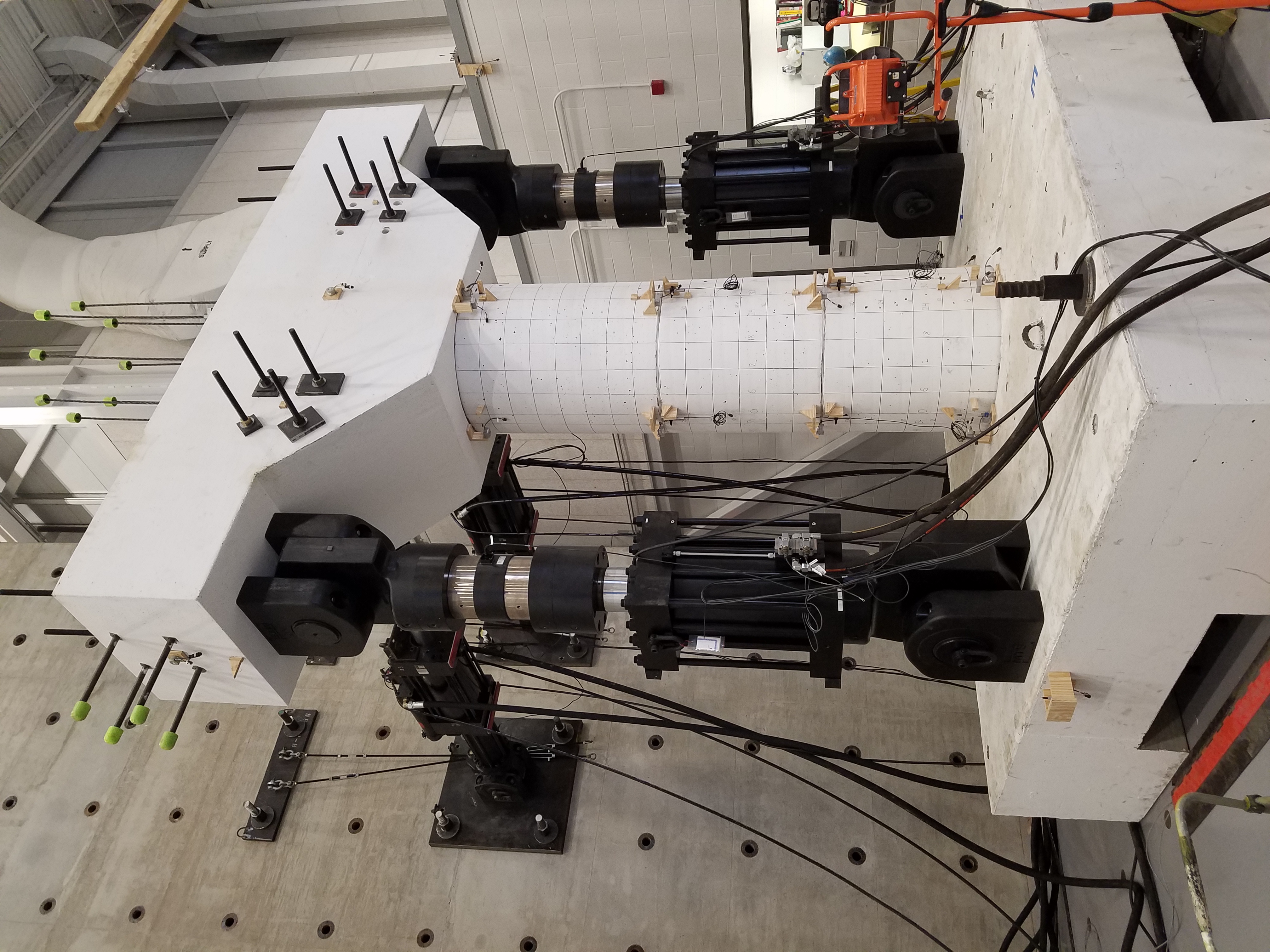 Specimen of the hybrid sliding-rocking bridge column tested in the Center for Infrastructure Renewal’s large-scale experimental facilities.