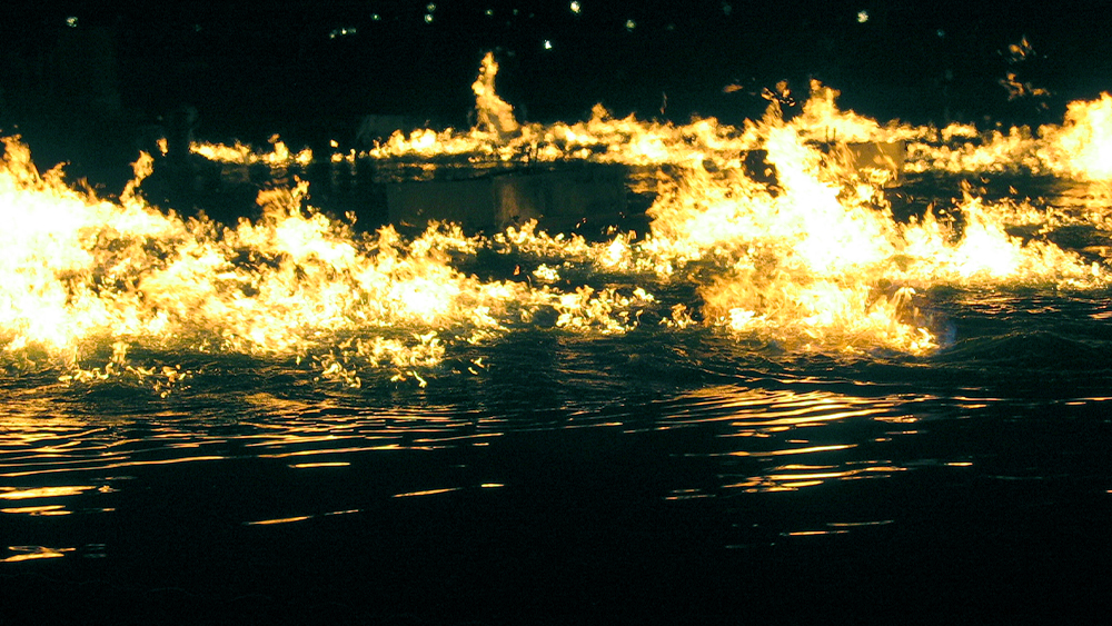 Fire on ocean water 