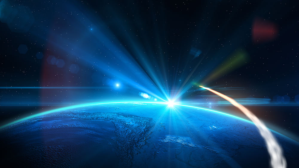 earth's horizon with a hypersonic shuttle flying over